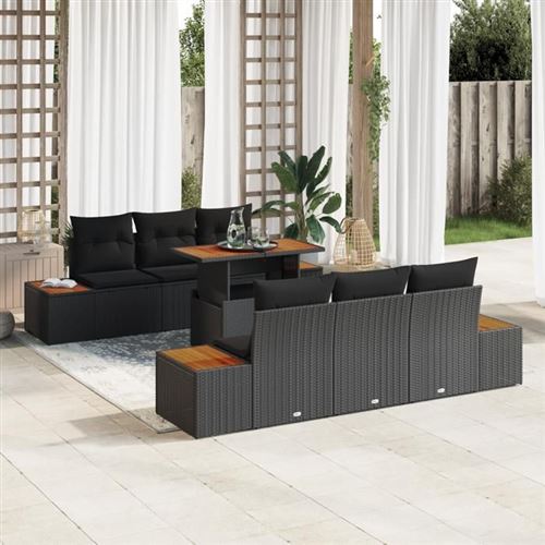 VIDAXL - Ensemble de salle à manger de jardin - 7 pièces - Noir - Image 2