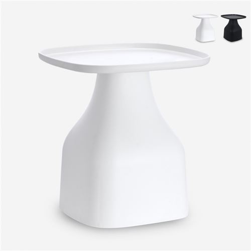 Table basse 48x48 moderne en plastique pour intérieur et extérieur Bell XL, Couleur: Blanc