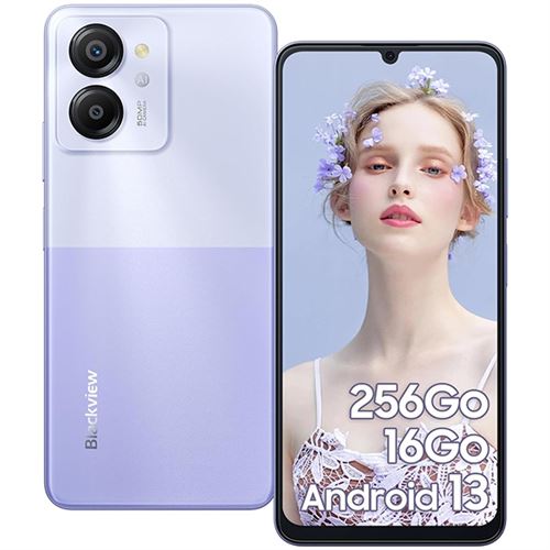 Blackview COLOR 8 Smartphone Débloqué 16 Go+256 Go 6.52 50MP+8MP 6000mAh Android 13 Telephone Double SIM 4G GPS - Violet