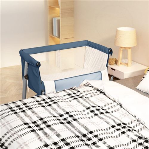 vidaXL Lit pour bébé avec matelas Bleu marine Tissu de lin