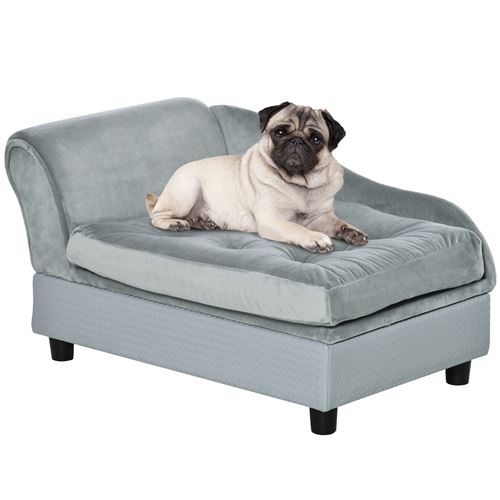 PawHut Canapé Chien Chat Bleu avec Coffre Rangement Coussin Amovible Confort Supérieur 76x45x41,5cm   Aosom France