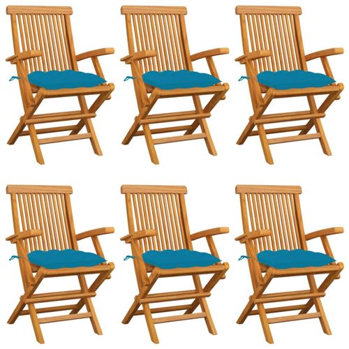 vidaXL Chaises de jardin avec coussins bleu clair 6 pcs Teck massif