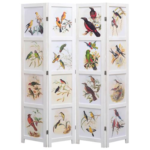 vidaXL Cloison de séparation 4 panneaux Blanc 140x165 cm Oiseaux