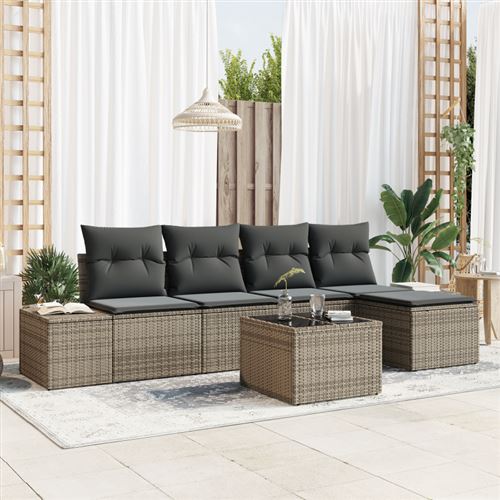 Non Communiqué Gris Ensemble Canapés 5 Pièces Avec Coussins Poly Rattan