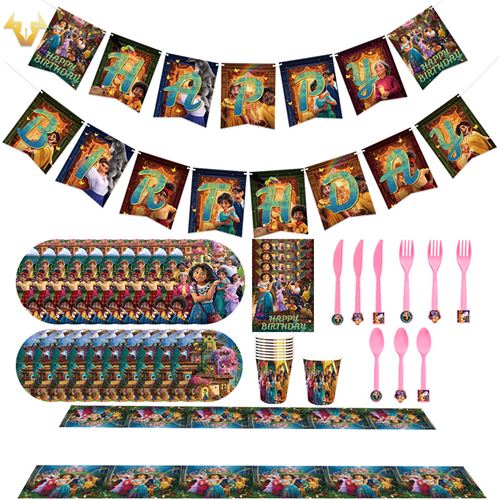 Anniversaire Encanto Décoration Fête Vaisselle à thème FONGWAN Assiettes Bannière Tasses Nappe Pailles Fêtes Supplies - Coloré