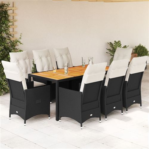 Vidaxl Noir Ensemble À Manger Jardin 9Pcs - Image 3