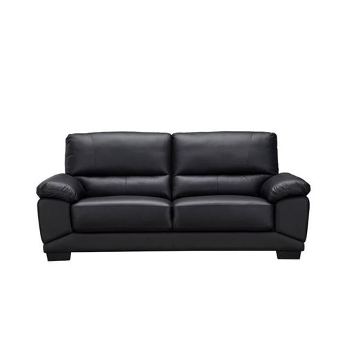 NEWTON Canape moderne 3 places - Cuir Noir - L 201 x P 94 x H 93 cm
