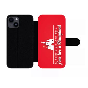 Etui My-Kase pour iPhone 14 - la realite est tropdure jme tire a disney fond rouge - Simili-cuir - Noir - 1