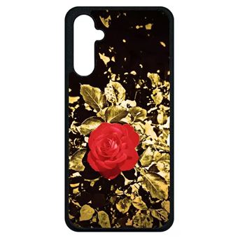Coque My-Kase pour Galaxy A24 - rose et feuille d'or - Silicone - Noir - 1