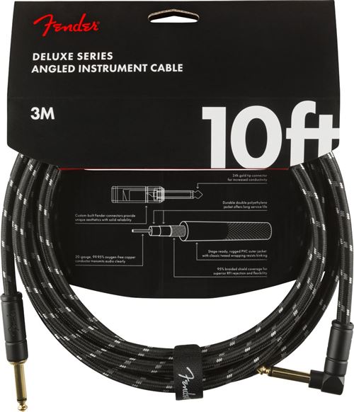 Câble jack Fender Deluxe Series Instrument, droit/coudé, noir Tweed - 3m