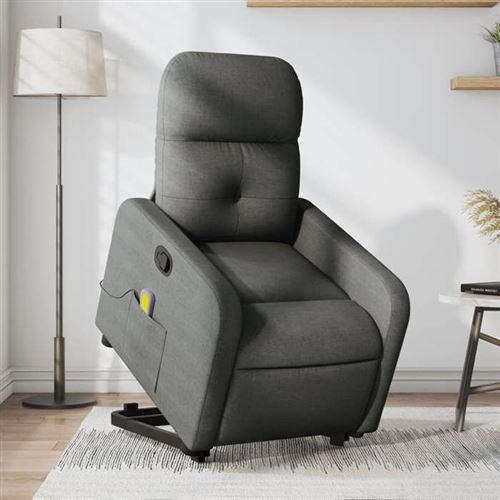 vidaXL Fauteuil de massage, relaxation tissu gris foncé