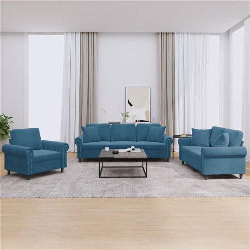 Non Communiqué Bleu Vidaxl 3-Delige Loungeset Met Kussens Fluweel Blauw3202199