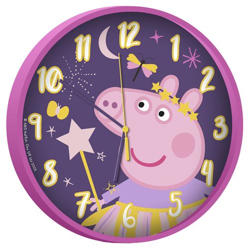 Horloge murale - Peppa pig nuit étoilé - rose - 25 cm