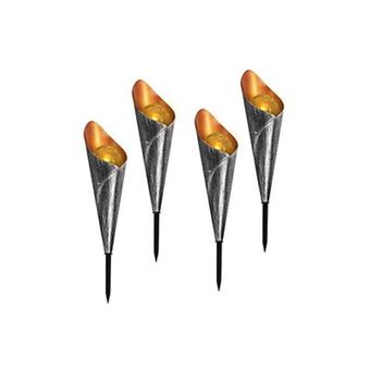 Lot De 4 Torches Solaires LED Effet Flamme - Éclairage Jardin Automatique - Piquets 112cm Gris - IP44