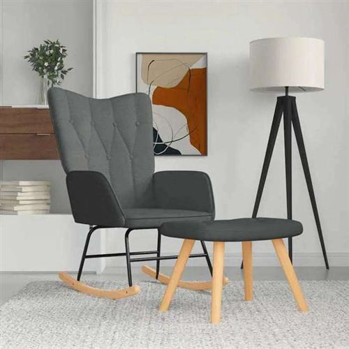 Vidaxl Gris Chaise À Bascule Avec Repose-Pied - Foncé - Image 3