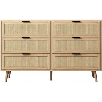 Commode en bois et cannage "Preston" - 120 x 40 x 75 cm - Beige - 1