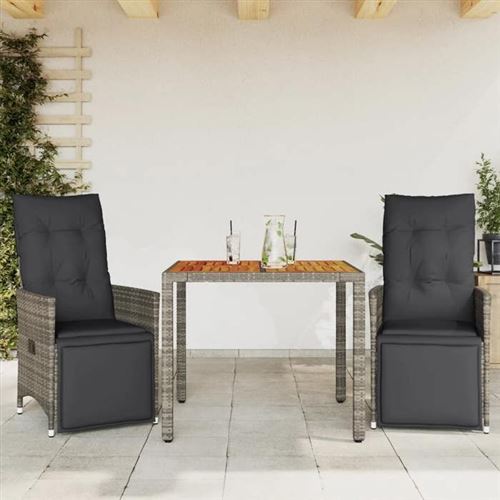 vidaXL - Ensemble de bistro de jardin - 3 pièces - Gris - Image 2