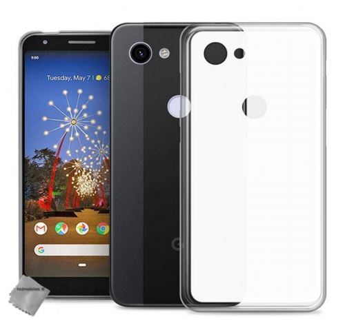 Housse etui coque pochette silicone gel fine pour Google Pixel 3a avec verre trempe - BLANC TRANSPARENT