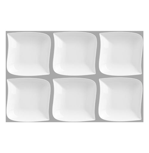 Set de 6 assiettes creuses carrée design vague - 21 cm x 21 cm - Porcelaine