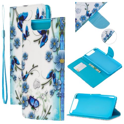 Etui en PU impression de modèle fleur bleue et papillon pour votre Samsung Galaxy A80/A90