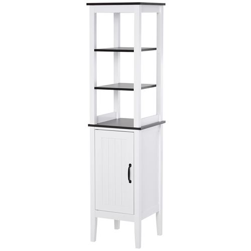Meuble colonne rangement salle de bain dim. 40L x 38l x 162H cm 3 étagères + placard MDF panneaux particules blanc aspect noyer