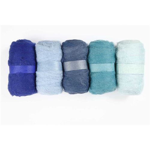 Creotime laine cardée 100 grammes bleu 5 pièces