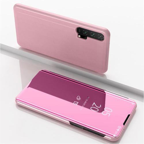 Etui en PU fenêtre de vue en miroir avec support rose pour votre Huawei Honor 20 Pro