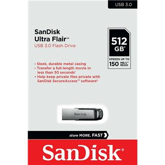 Clé USB 3.0 SanDisk CZ73512G Cruzer Ultra Flair 512 Go Argent