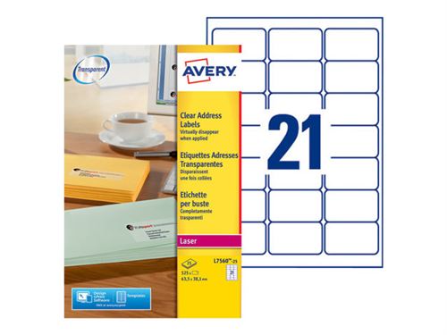 Avery - Clair - 63.5 x 38.1 mm 525 étiquette(s) (25 feuille(s) x 21) étiquettes adresses