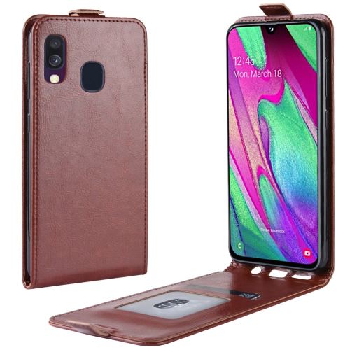 Etui en PU cheval fou flip vertical marron pour votre Samsung Galaxy A40
