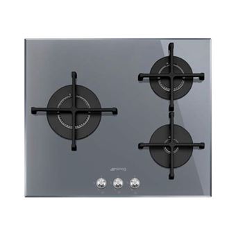 Smeg Elite PV163S2 - Table de cuisson au gaz - 3 plaques de cuisson - Niche - largeur : 56 cm - profondeur : 48.2 cm - argent - avec cadre biseauté - verre argenté