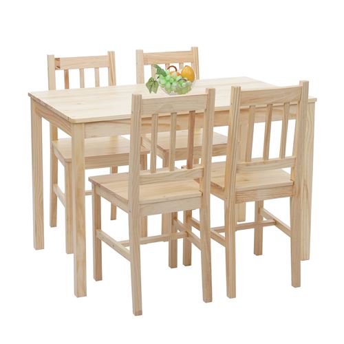 Non Communiqué Marron Ensemble De Salle À Manger Mendler Hwc-F77 Bois Massif 110 Cm Bois De Pin Finition Lasure - Image 1