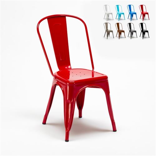 Chaise Tolix industrielle en acier et métal pour cuisine et bars Steel One, Couleur: Rouge