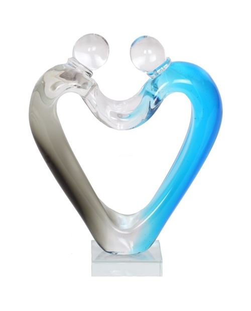 Statue en verre de style Murano femme et homme bleu - 26 cm