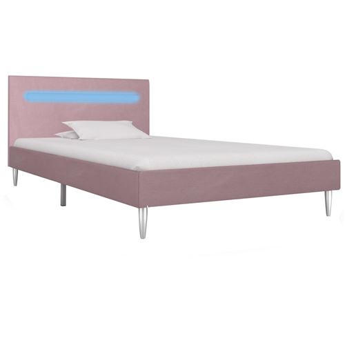 Cadre de lit avec LED Rose Tissu 90 x 200 cm