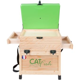 Sauvegarde58 Siege De Peche En Bois Avec Rangements 2 Tiroirs