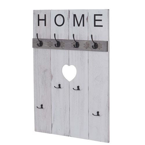 Portemanteau mural MENDLER HWC-C89, HOME, 8 crochets, 91x60cm blanc shabby