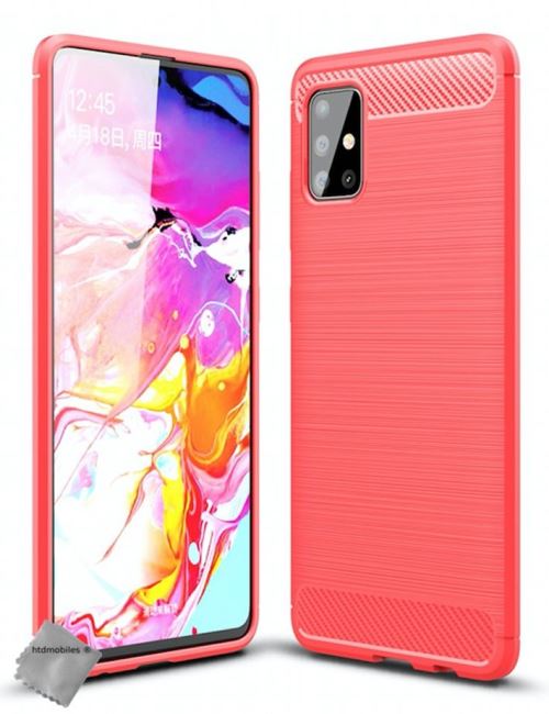 Coque silicone gel carbone pour Samsung Galaxy A51 avec verre trempe - ROUGE