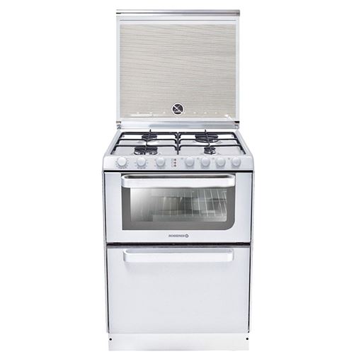 ROSIERES CUISINIERE 4 foyers brûleurs gaz blanc 60x60cm Four Email combiné Lave-vaisselle 6 couverts