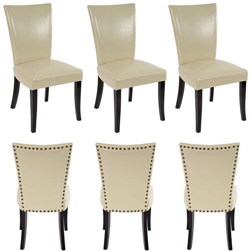 Lot de 6 chaises de salle à manger similicuir crème, pieds foncés