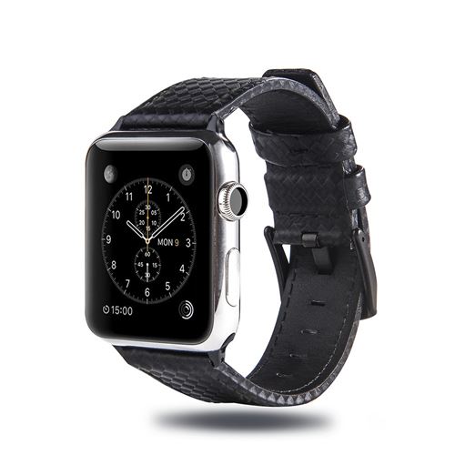Bracelet en cuir véritable en fibre de carbone tout noir pour votre Apple Watch Series 4 40mm/Series 3 2 1 38mm