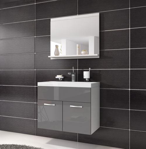 Meuble de salle de bain de Montréal 02 - Armoire de rangement Meuble lavabo évier Meuble lavabo Gris brilliant 60x35 cm