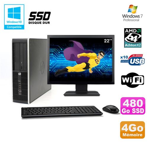 Pc hp compaq 6005 pro sff amd 3ghz 4go 480go ssd graveur wifi w7 pro 22' État correct - Hewlett-Packard reconditionné disponible sur Fnac
