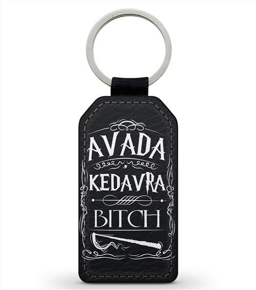Porte-Cles Fifrelin Noir Simili Cuir Avada Kedavra Bitch Harry Potter