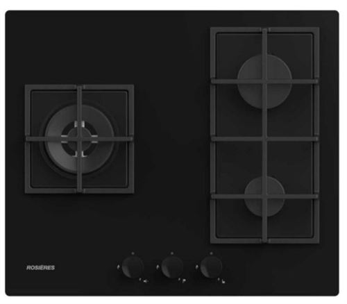 Rosieres Rosières Origine Rvg63B4Mbb - Table De Cuisson Au Gaz - 3 Plaques De Cuisson - Niche - Largeur : 56 Cm - Profondeur : 48 Cm - Noir