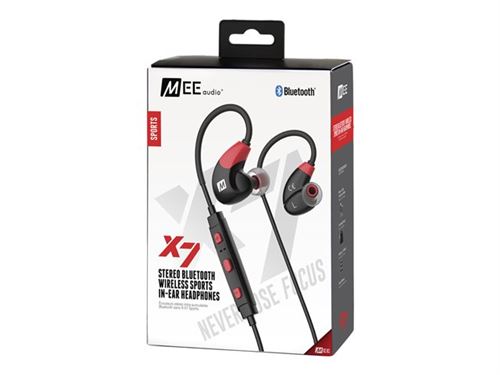 MEE audio X7 - In-ear hoofdtelefoons met micro - inwendig - bevestiging over het oor - Bluetooth - draadloos - rood