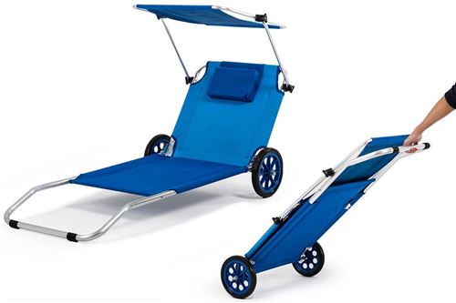 Transat De Plage Pliable Chariot A Roues Avec Auvent 3en1 Mobilier De Jardin Achat Prix Fnac