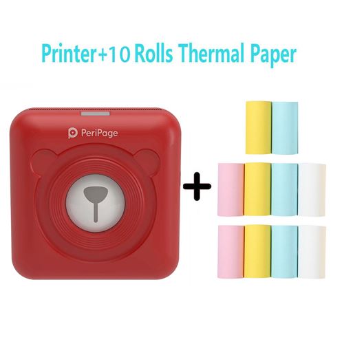 Imprimante thermique Peripage Bluetooth portable 58mm pour imprimer des photos pour téléphones avec 10 rouleaux de papier d'impression -rouge