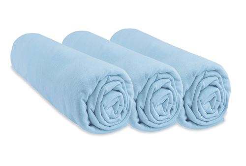 Lot de 3 draps housse jersey coton -70x140 Couleur - Ciel