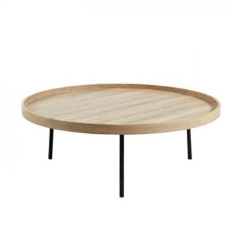 Moon Table Basse Ronde Style Industriel Decor Chene Et Pieds Metal Noir Laque 90 Cm Achat Prix Fnac
